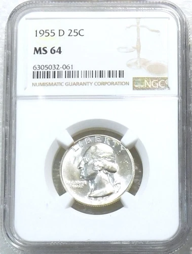1955-D Washington Quarter NGC MS64 Frosty White New Holder #U131