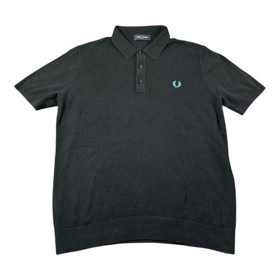 Fred Perry Black Blue Iconic Logo Cotton Knit Mens S/S Polo Shirt Size Large