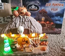 FG Square 9" Colorful LED Pumpkin Villa Halloween Village Building Hand Painted