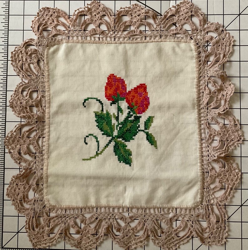 Vintage Antique look Lace Cross Stitch Panel Strawberry embroidery