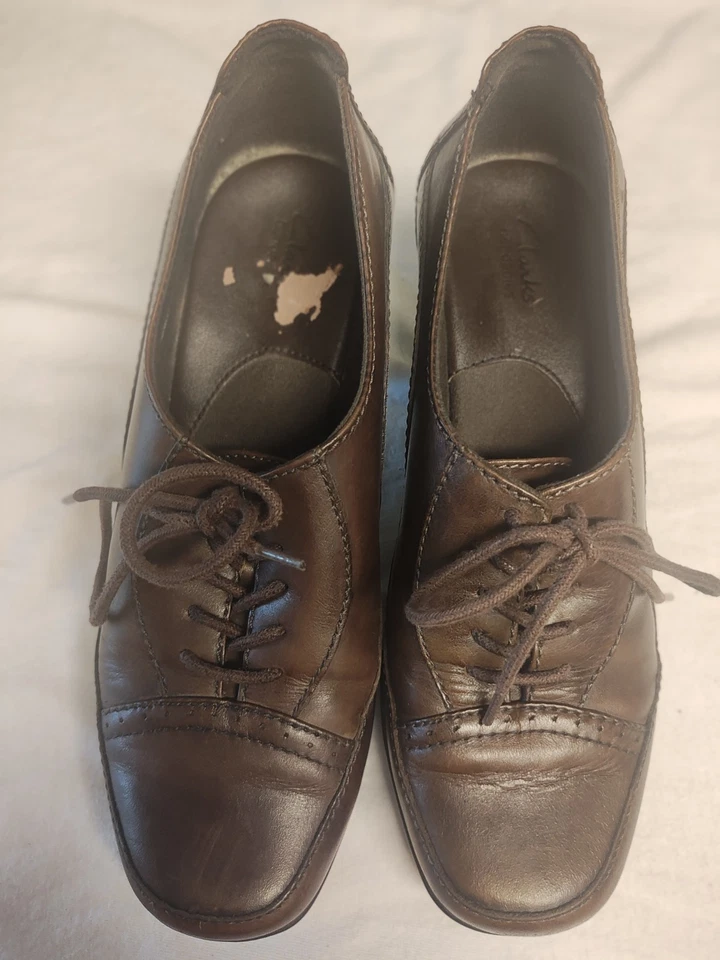 Clarks Bendable Women's Brown Leather Lace-Up Oxford 2" Block Heels Size 6.5 M  - Image 3 of 4