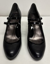 Circa Joan & David Womens Double Strap Black Leather Heels Size 7.5