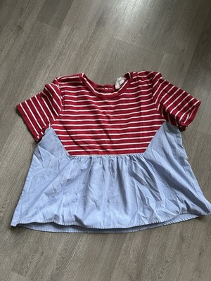 Anthropologie Size M Elias Striped Top Red White Blue Peplum Short Sleeves Boho