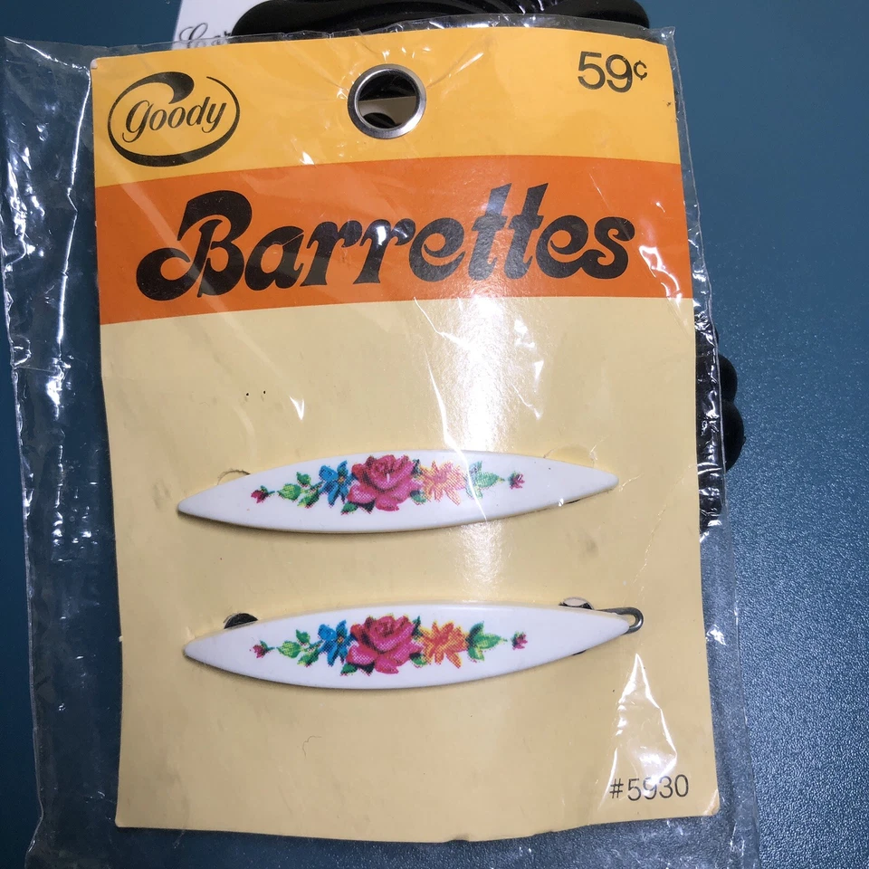 De colección Goody Stay Tight Barrettes #5930 Floral Sellado 1975 Cara Moia Negro (2) Foto 2 de 4