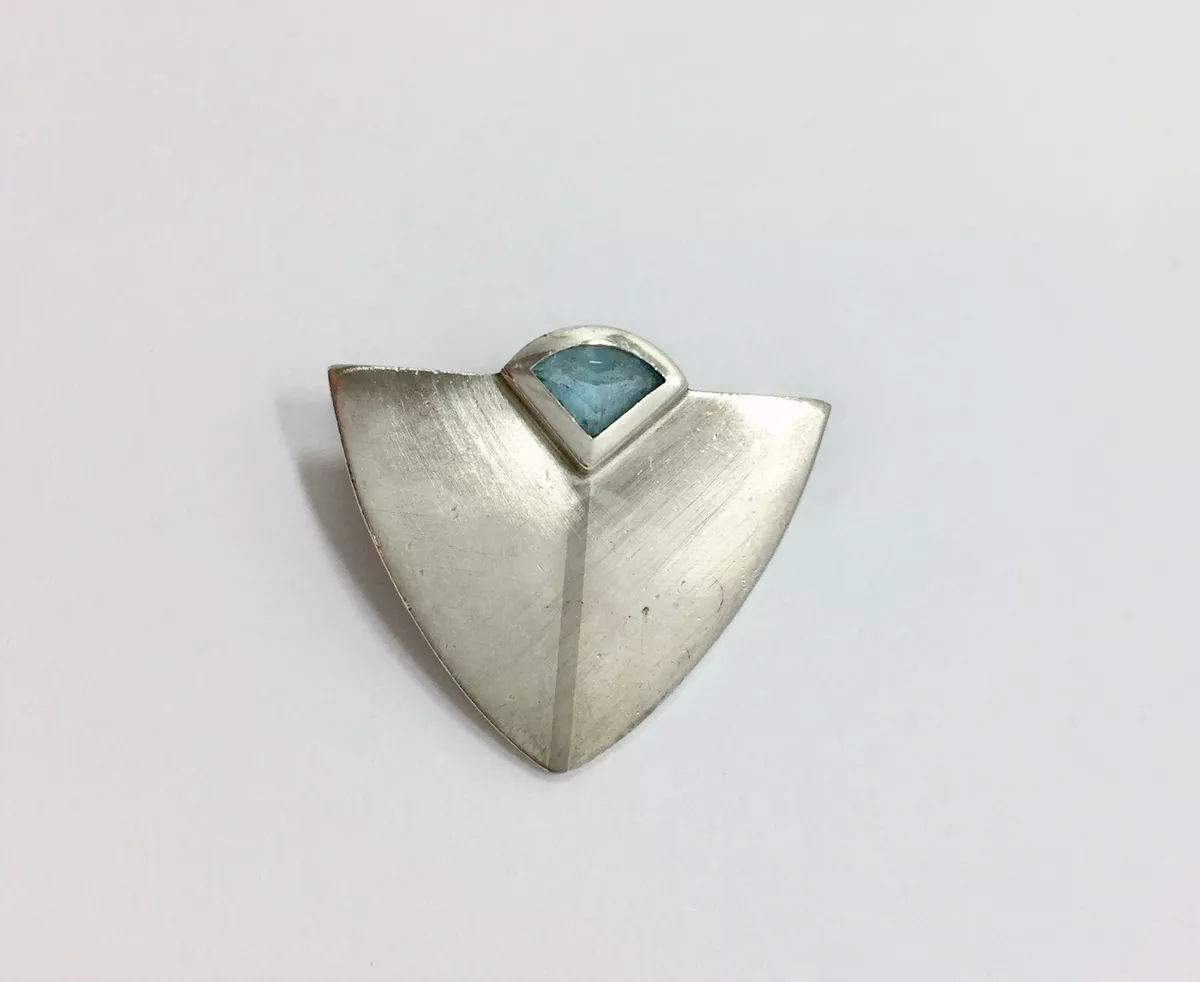 Modern Geometric Triangle Aqua Omega Slide Pendant for Necklace Sterling Silver