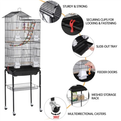 Roof Top Large Parakeet Bird Cage for Cockatiels Conures Finches w
