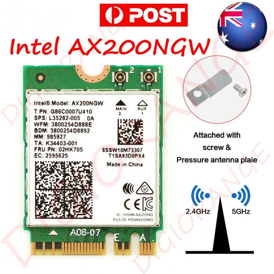 AU Intel WiFi 6 AX200 Network Card MU-MIMO 80+80MHz/160MHz Bluetooth 5+2*Antenna - Image 2 of 4