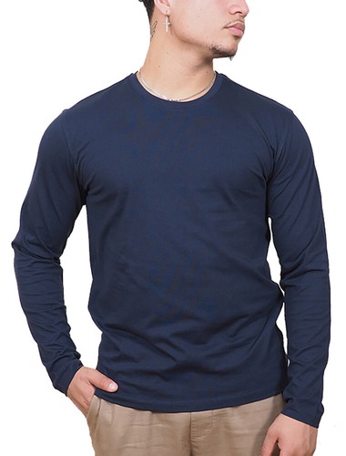 Mens Long Sleeve Cotton T-Shirt Regular Fit Crew Neck or Henley Top Lounge Work - Picture 2 of 72