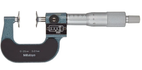 Mitutoyo 223-101 Rolling Digital Counter Disc Micrometer, 0-25mm Range, 0.01mm 