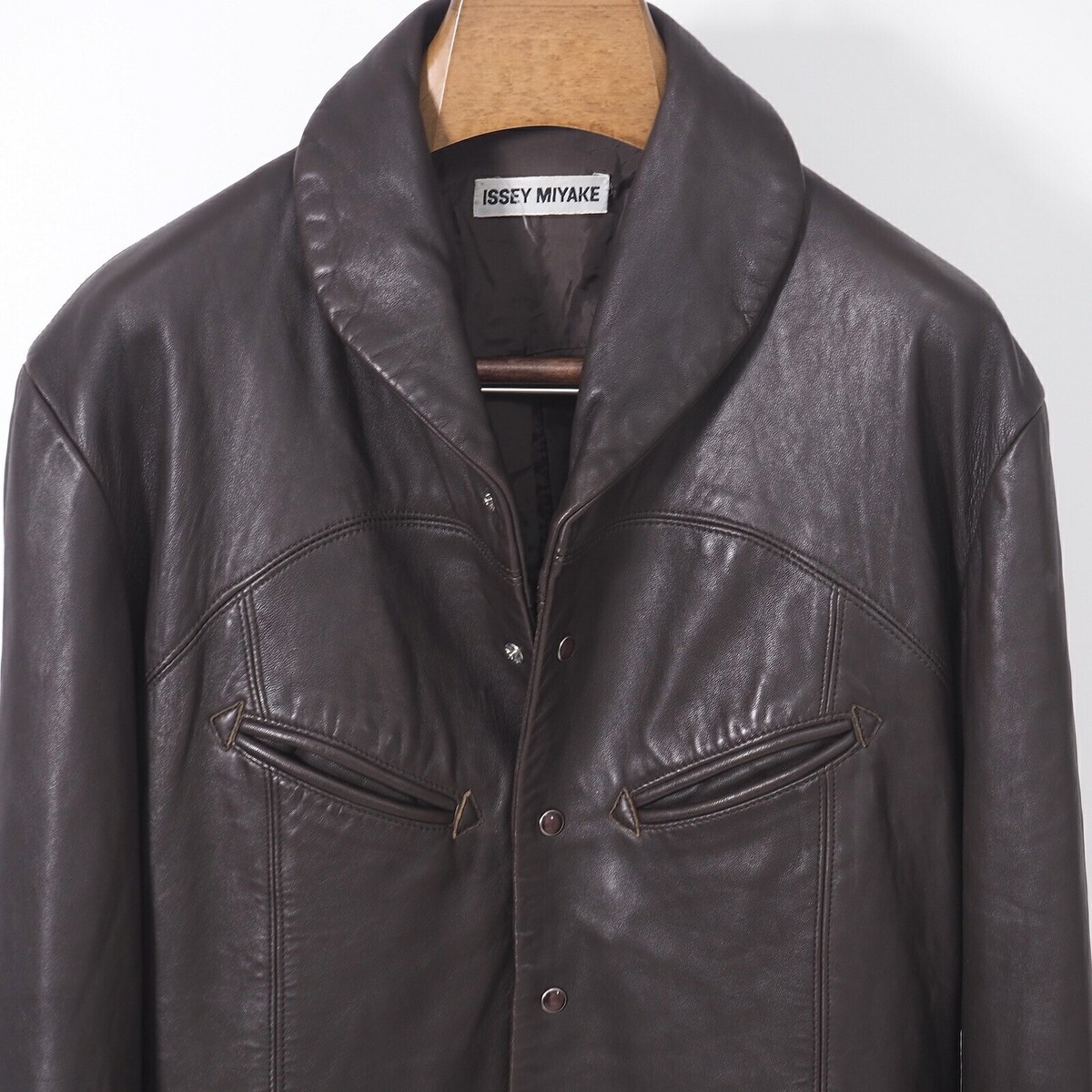 ISSEY MIYAKE Leather Jacket 1996 AW Dark Brown Size XL Vintage