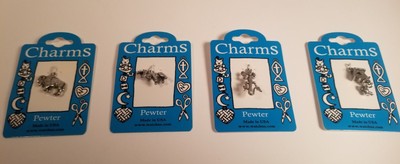NEW LOT OF 4 PEWTER CHARM PENDANTS USA BIRD HOUSE MOOSE BUFFALO LIZARD