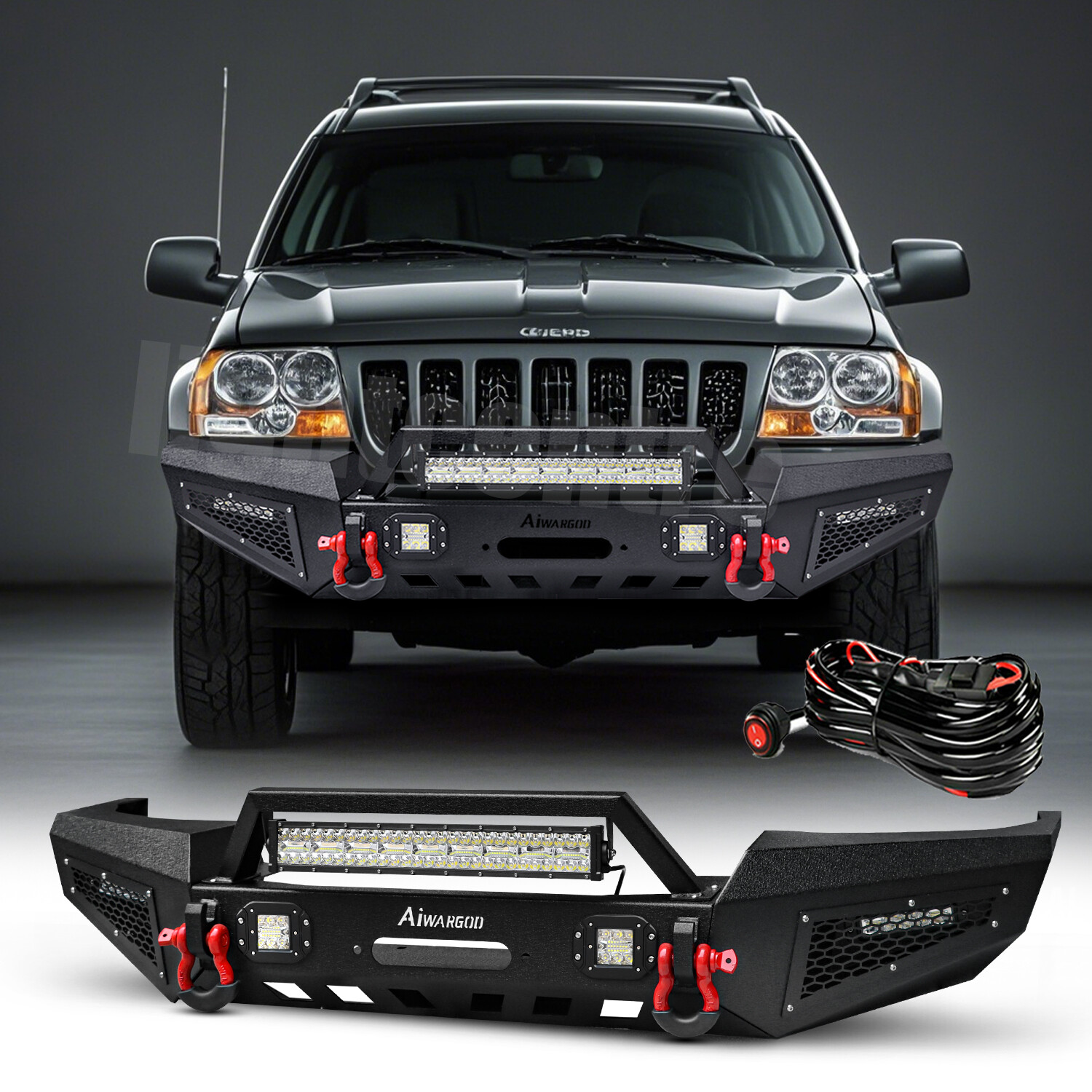 Black Front Bumper D-Rings Winch Plate For Jeep Grand Cherokee WJ 1999-2004