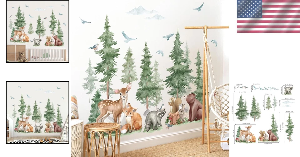 4-Piece Large Animal Wall Stickers Set - Bear & Fox for Playrooms & Nurseries - Image 2 of 4