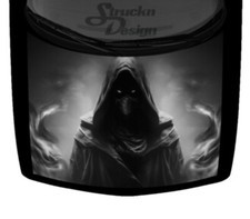 Gray Dark Shadow Reaper Scary Flames Truck Hood Wrap Vinyl Car Graphic Decal