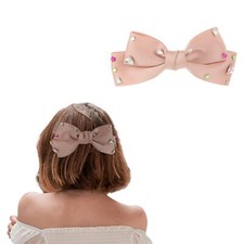 Satin Layered Hair Bows Pink Rhinestone Bowknot Hair Barrette Wedding Party