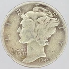 1945 Liberty Head Mercury Silver Dime 10 Cent Coin Circulated Ungraded Used