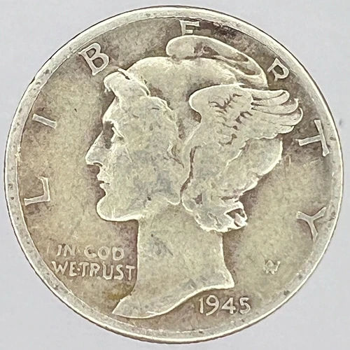 1945 Liberty Head Mercury Silver Dime 10 Cent Coin Circulated Ungraded Used