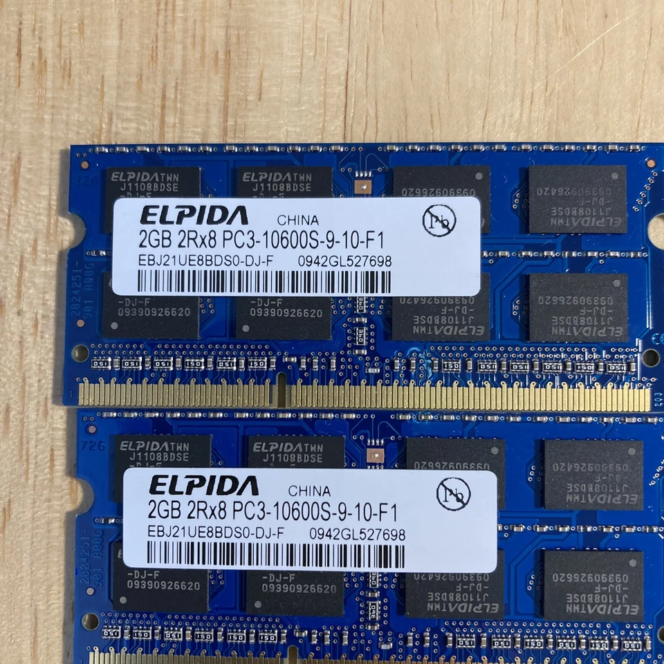 4 x 2GB ( 8gb ) Elpida 1Rx8 PC3-10600S-9-10-B2 & 2Rx8 Pc3-10600s-9-10-F1 - Image 3 of 4