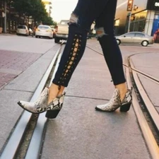 $250 JEFFREY CAMPBELL CROMWELL CUTOUT BOOTIE WESTERN SILVER HARDWARE 6.5 (TPO16)