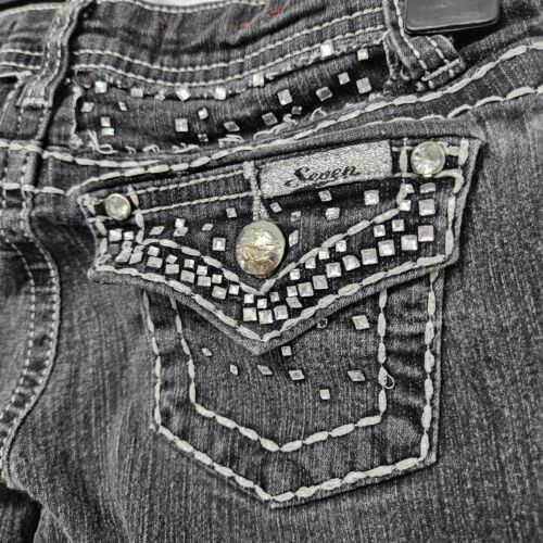 Seven7 Skinny Fit Low-Rise Jeans Girls 10 (25x23) Black Bling Flap Pockets EUC - Picture 10 of 10