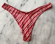 Victoria's Secret Thong Panty Red Striped High Leg Stretch Sexy M L XL