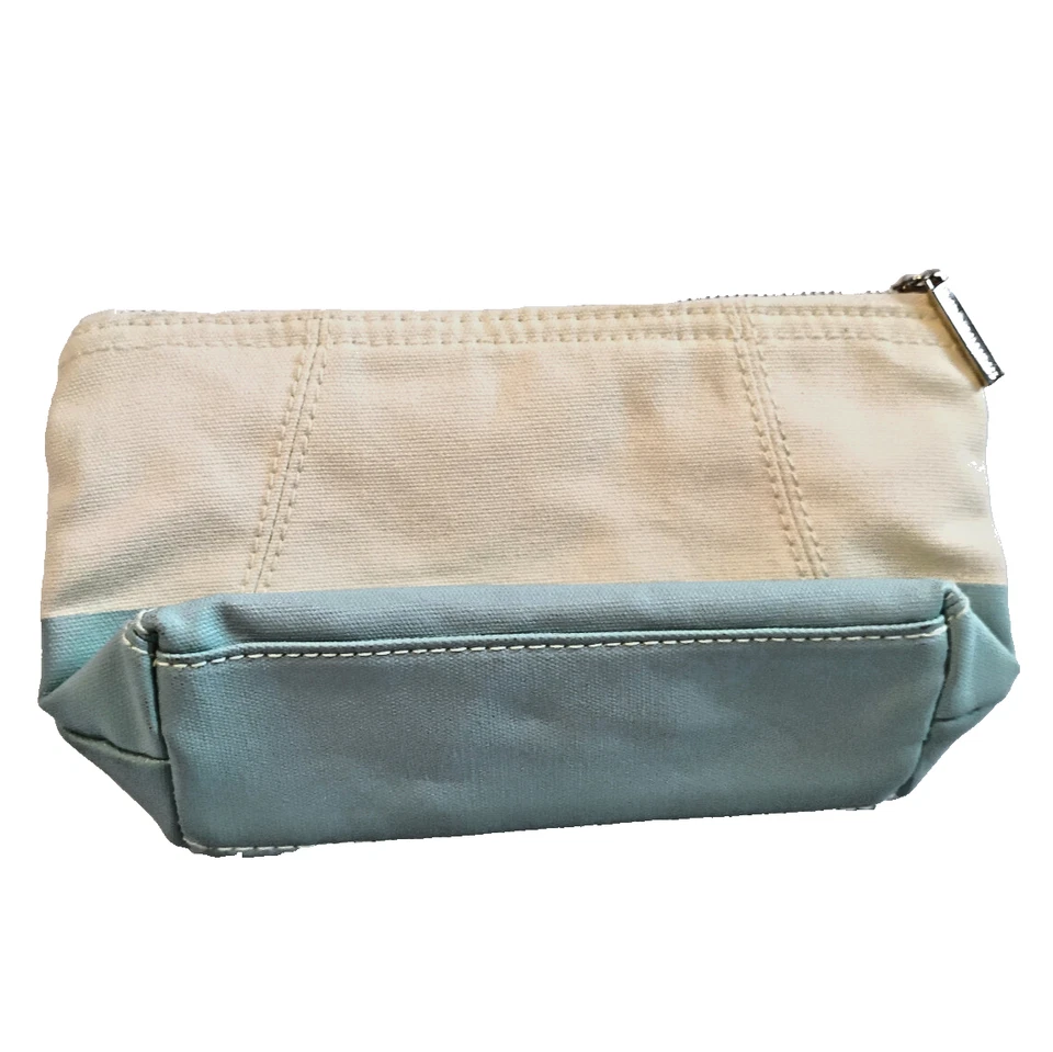 Bath And Body Works Canvas Makeup Bag Blue And Silver Striped Colorful Pre-own - Image 2 of 4