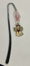 VTG Stained Glass Angel Bookmark Metal Flat Stem Plastic Gems 5.5x1.5  Pretty