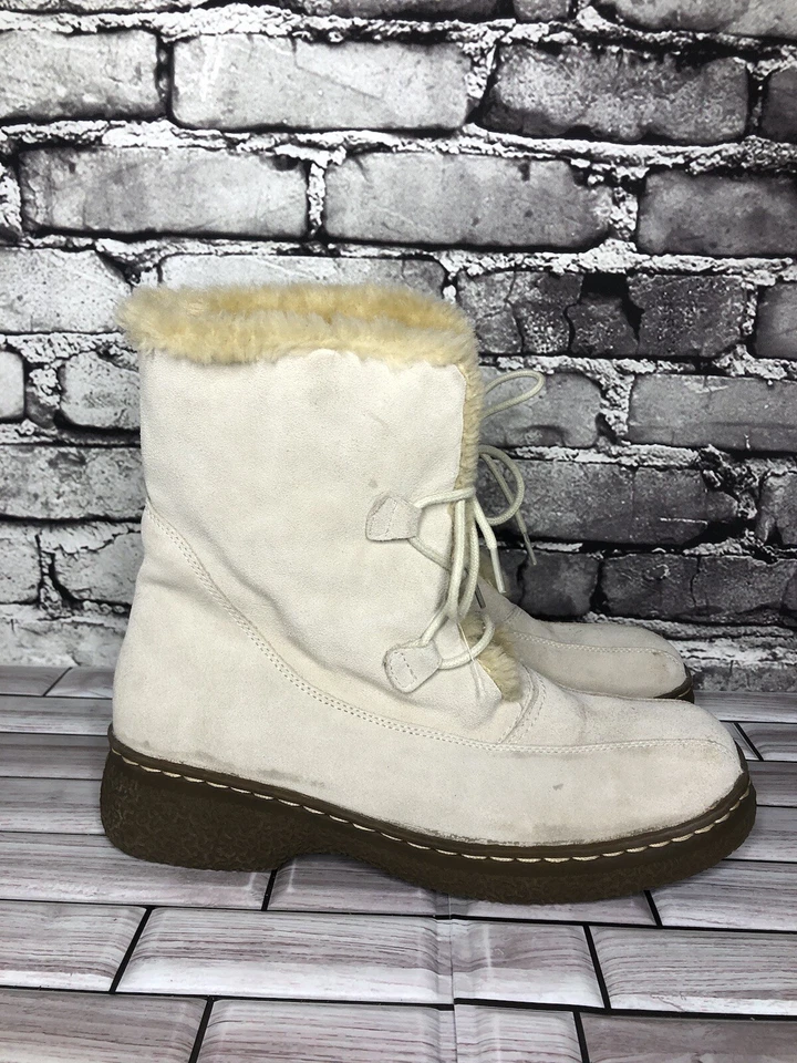 Botas de invierno Bass Edson marfil gamuza cuero encaje goma cuña para mujer 8M EE. UU./39EU Foto 3 de 4