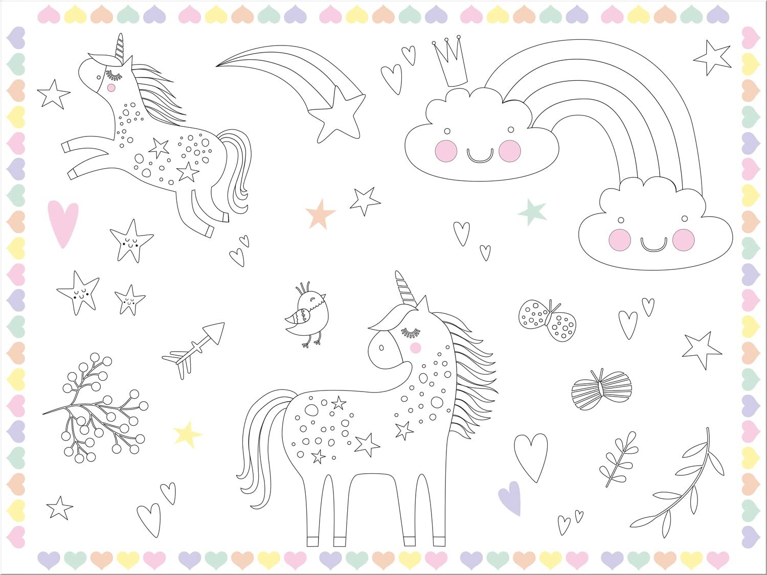 Folat Unicorns & Rainbows 68337 Placemats Colouring Pages, Set of 6, Multi-Colou