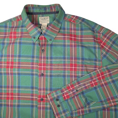 Vintage L.L. Bean Button Down Shirt Mens XL Regular Green Plaid Traditional Fit