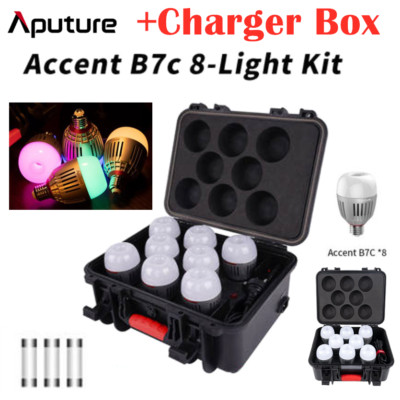 New Aputure Accent B7C 8-Light Kit LED Light Bulb RGBWW 2000K-10000K+Charger BOX