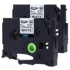 2PK Compatible Brother P-Touch Laminated TZe S211 Label Tape 6mm Black on White