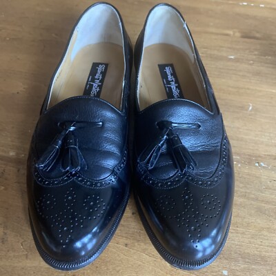 Stamati Mastroianni Black Leather Penny Loafers Wingtip Brogue 9.5 M Italy Stamati Mastroianni Wingtip Loafers Shoes Leather Handmade  main image 3