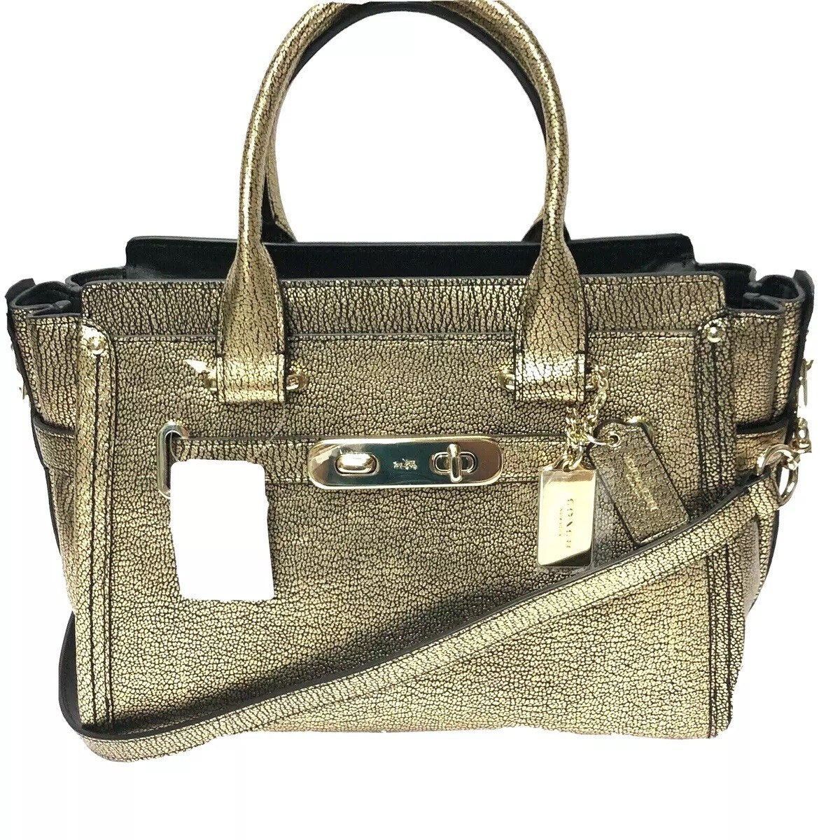 COACH スワッガー27 メタリックゴールド 2WAYバッグ Coach 'Swagger 27' Metallic Gold Pebbled Leather Crossbody Satchel