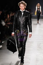 MEN'S SOFT LAMBSKIN LEATHER BLACK JUMPSUIT CATSUIT FRONT ZIPPER OVERALL BODYSUIT