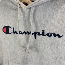 Champion Reverse Weave Gray Spell Out Small Hooded Sweatshirt Hoodie Vintage