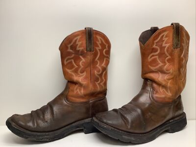 VTG MENS ARIAT ATS WORK SQ TOE BROWN DARK BOOTS SIZE 12 D | eBay display picture 1