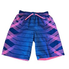 Nike Boys Swim Trunks Size L 12-13 Blue Neon Pink Lightweight Summer Shorts Camp