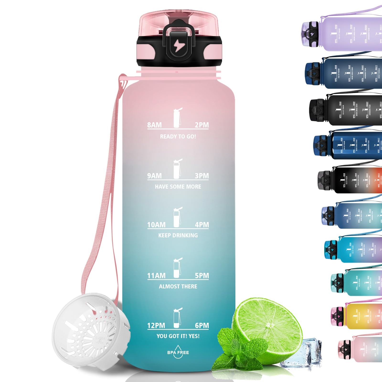 Bouteille d'Eau 1500ml Graduée pour le Bureau, la Randonnée et le Fitness Durable