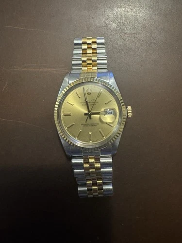 Vintage Rolex Datejust 80s Refe 16013 Automatic Two Tone Champagne Dial 36mm.