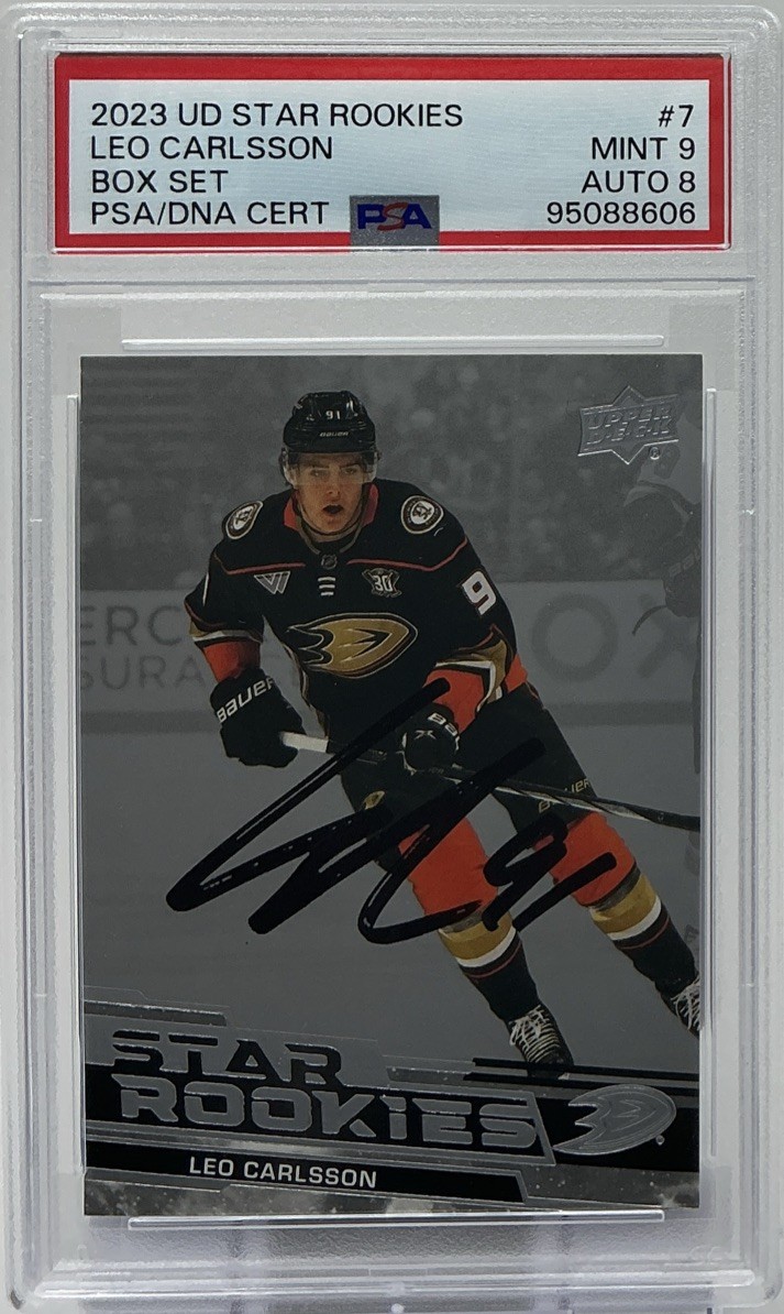 Leo Carlsson Rookie Auto PSA 9/8 - 2023 Upper Deck Star Rookies Box Set -Ducks