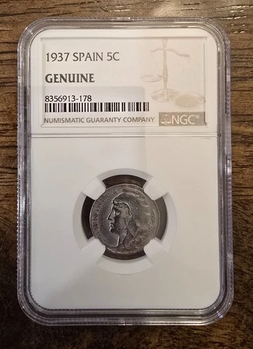1937 Spain 5 Centimos NGC Genuine Slab Beautiful Coin 