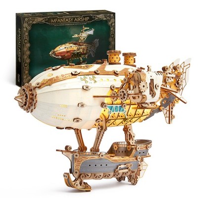 LED 3D Wood Puzzle Fantasy Airship Model - Steampunk DIY Craft Kit with LED L...
