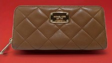 MK Michael Kors Quilted Leather Wallet Clutch Tan Zip Around