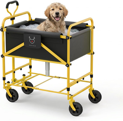 Foldable Pet Bath Cart for Small Dogs & Cats, Adjustable Height, 4 Wheels