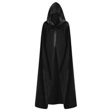 Velvet Hooded Cloak Cape 59 Inch Black Unisex Adult Halloween Costume