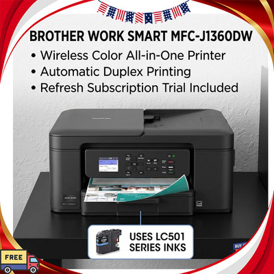 Brother MFC-J1360DW Wireless Color Inkjet All-in-One Printer Duplex LC501 Ink