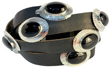 Vintage Sterling Silver Black Onyx Concho Belt 44 13 Oval Conchos 3/4 Leather