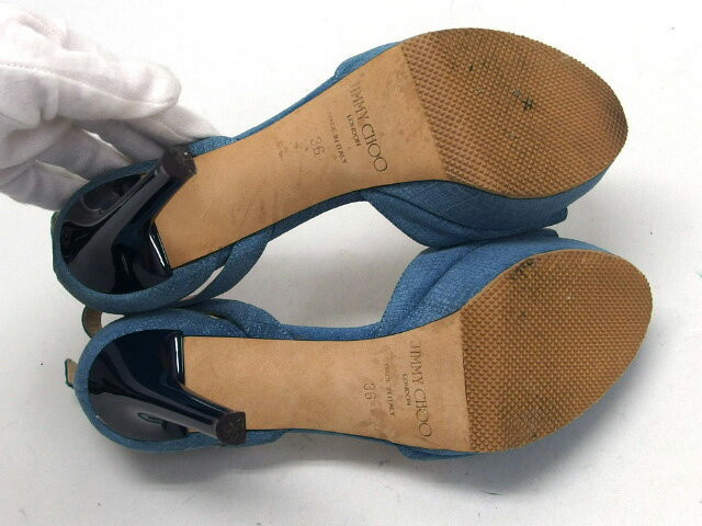 Jimmy Choo Mules Sandals Heel Denim Canvas Blue EU36 US6