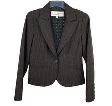 Trina Turk Womens 6 Brown Pinstripe Blazer Single Button Career Jacket Lined